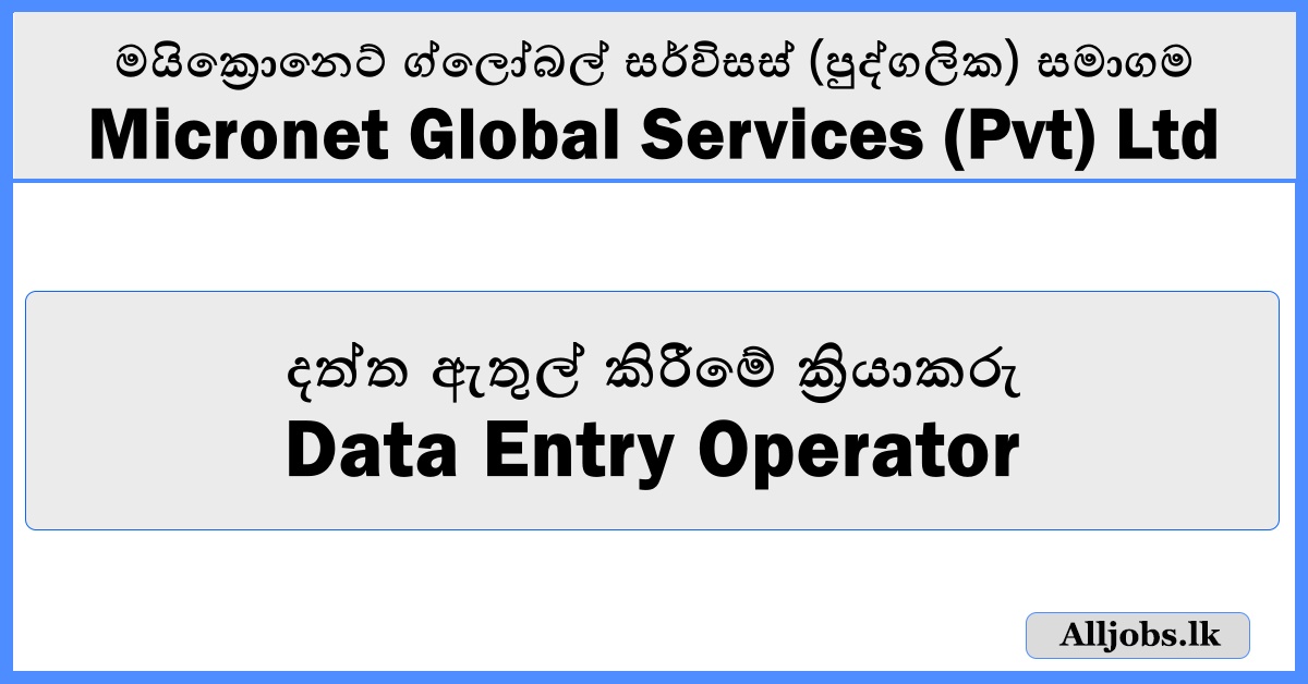 Data Entry Operator - Micronet Global Services (Pvt) Ltd