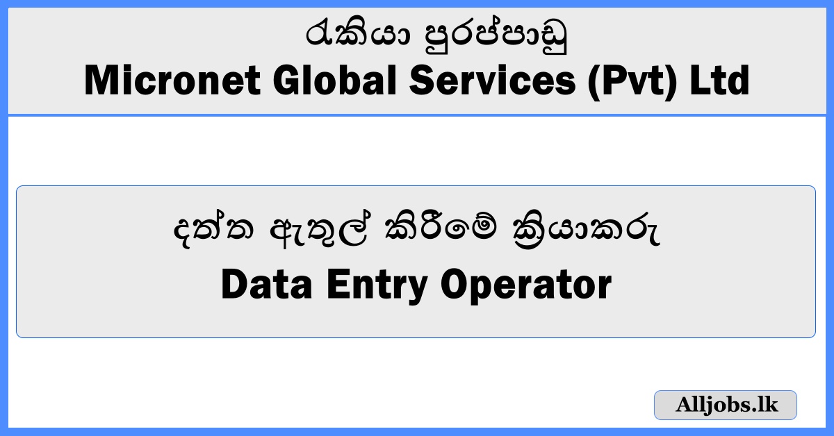 Data Entry Operator - Micronet Global Services (Pvt) Ltd