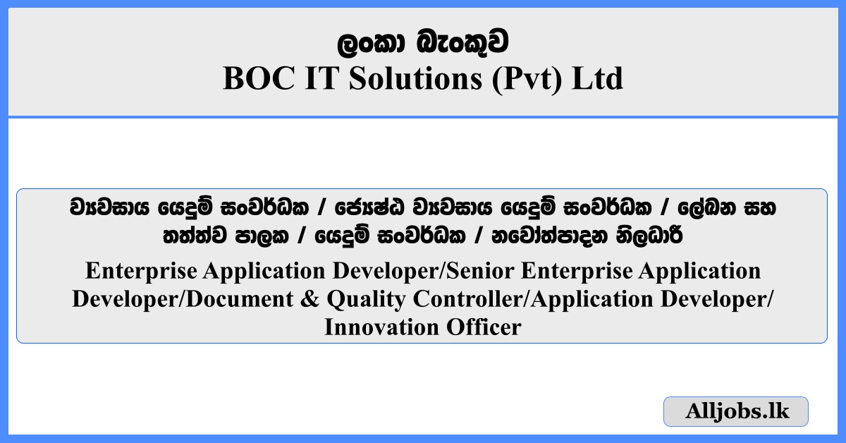 Enterprise Application Developer - BOC IT Solutions (Pvt) Ltd