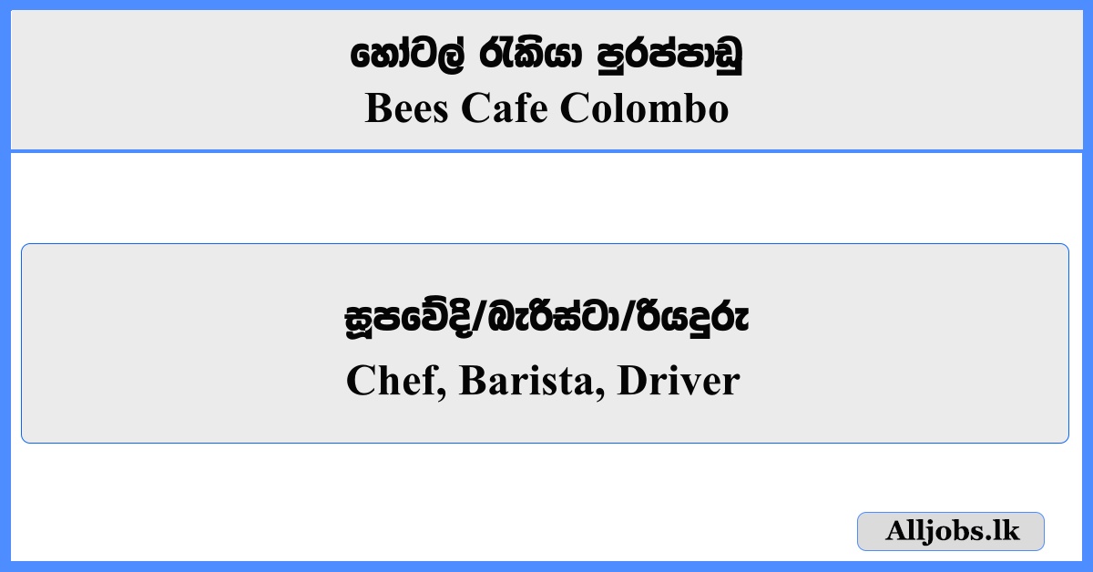 Head & Junior Chef, Barista, Driver - Bees Cafe Colombo