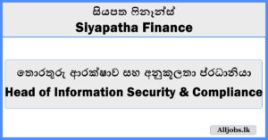 Head of Information Security and Compliance - Siyapatha Finance