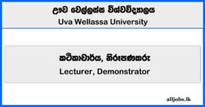 Lecturer, Demonstrator - Uva Wellassa University Vacancies 2025
