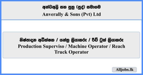 Production Supervisor, Machine Operator, Reach Truck Operator - Anverally & Sons (Pvt) Ltd 2026