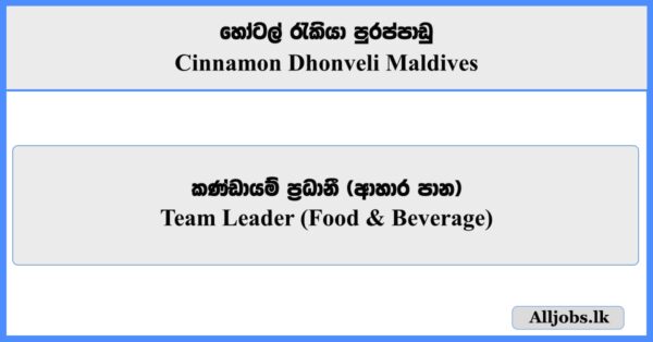 Team Leader (Food & Beverage) - Cinnamon Dhonveli Maldives